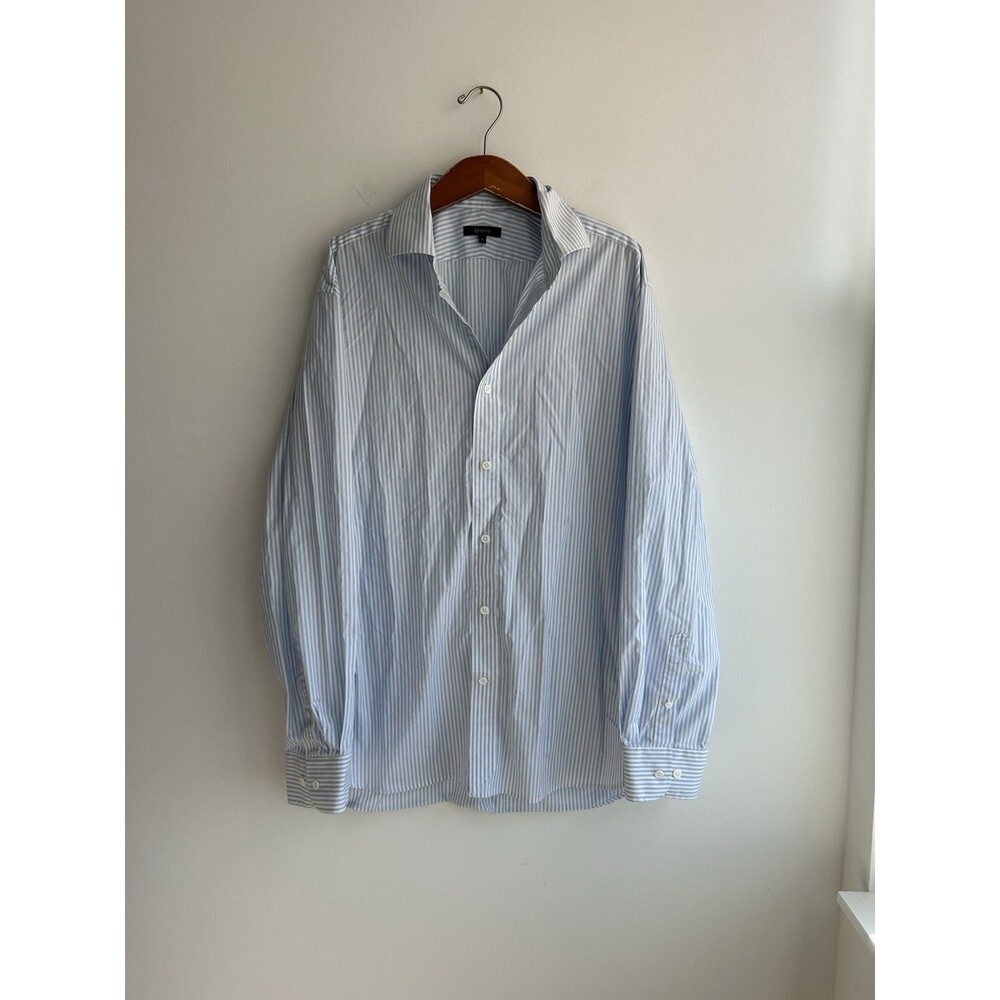 Quince Men Organic Cotton Stretch Poplin Dress Shirt Light Blue White Stripe XL